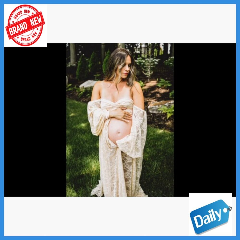 Soft Stretchy Lace Off Shoulder A-Line Maternity Maxi Dress for Photoshoot - Picture 7 of 7